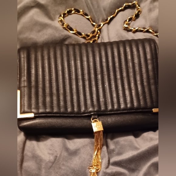 Bebe Black Crossbody Purse faux leather Gold Hardware Handbag - Picture 7 of 14